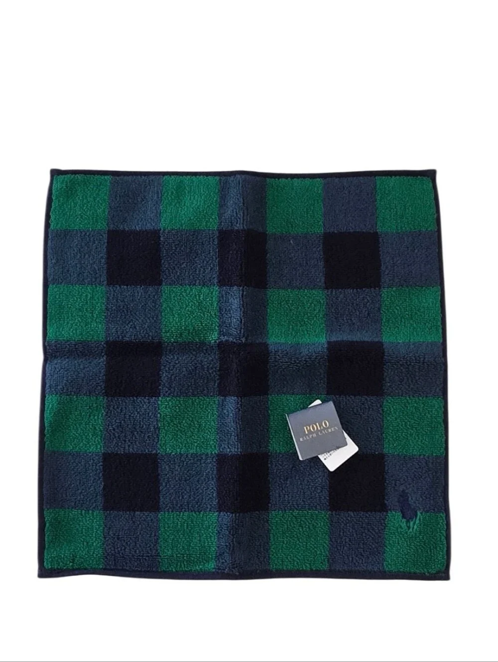 Polo Ralph Lauren Buffalo Check Hand Towel NWT Made in Japan Green Navy